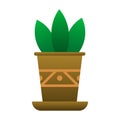 Plants in the pot.Brown flower pot with a pattern.Interior decoration.House decoration.Vector illustration Royalty Free Stock Photo