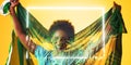 Plants and rectangle over african american woman screaming with brazilian flag and face paint Royalty Free Stock Photo