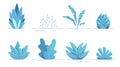Plants set isolated. Flat style. Leaves, flowers, bushes and trees. Modern trendy minimalistic and simple design. Blue fantasy