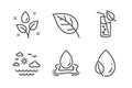 Plants watering, Leaf and Travel sea icons set. Water splash, Water glass and Leaf dew signs. Vector Royalty Free Stock Photo