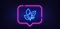 Plants watering line icon. Leaves dew sign. Neon light speech bubble. Vector Royalty Free Stock Photo