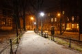 Planty - main Krakow city park by night in winter Royalty Free Stock Photo