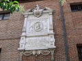 Plaque commemorating the burial of Cervantes on the facade of the Convent of the Barefoot Trinitarian, the place where his remain