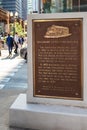 Plaque commemorating the original location of the first hotel, the Sauganash, in the Chicago Loop at the corner of Wacker and Lake