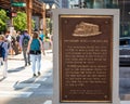 Plaque commemorating the Saugansh Hotel original location at Wacker and Lake in Chicago Loop