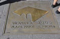 Plaque inscripted with Memorial Event from Plaza Mayor Square of Salamanca City. Spain. Royalty Free Stock Photo