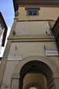 Plaque with inscription from Dante on Wall of Ponte Vecchio Bridge over Arno river of Florence Metropolitan City. Italy Royalty Free Stock Photo