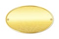 Plaque made of gold. Metal gold plate. Oval blank sign made of gold. Vector image