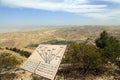 Plaque showing the distance from Mount Nebo to various locations, Jordan, Middle East