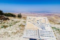 Plaque showing the distance to various locations from Mount Nebo, Jordan. Royalty Free Stock Photo