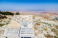 Plaque showing the distance to various locations from Mount Nebo, Jordan. Royalty Free Stock Photo