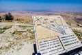 Plaque showing the distance to various locations from Mount Nebo, Jordan.