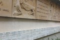 Plaques of thanksgiving to the Virgin Mary on a wall around the Church of the Miraculous Medal in Paris