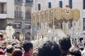 Plasencia, Caceres, Spain, 12-04-2019, Penitents in the beginning of encounter of Jesus Christ with his mother