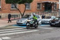 PLASENCIA, SPAIN - DECEMBER 04, 2020: Biker of the Civil Guard of Spain through the streets of the city of Plasencia. Spanish