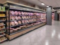 PLASENCIA, SPAIN - DECEMBER 03, 2020:Refrigerated pizza shelf at Mercadona supermarket