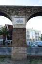 Plaque tribute to the heroes and martyrs of the Spanish independencein the acueduct of San Anton