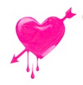 Plash of pink nail polish in the form of heart with arrow