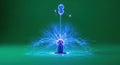 Plasma Ball Displaying Electrical Discharge with Green Background Royalty Free Stock Photo