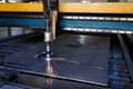 Plasma cutting machine, flame with sparks, metal cut process, metal cutting Royalty Free Stock Photo