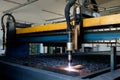 Plasma cutting machine, flame with sparks, metal cut process, metal cutting Royalty Free Stock Photo