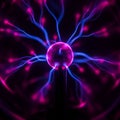 A plasma globe in a dark setting, showcasing vibrant electric streams. Central glass Royalty Free Stock Photo