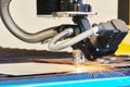 Plasma or laser cutting metalworking with sparks Royalty Free Stock Photo