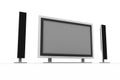Plasma tv with two standing speakers Royalty Free Stock Photo