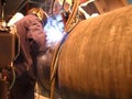 Plasma welding with a special welding machine. Welding underwater pipeline. Preparation and assembly of the underwater gas pipelin