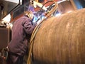 Plasma welding with a special welding machine. Welding underwater pipeline. Preparation and assembly of the underwater gas pipelin