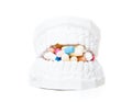 Plaster cast of teeth full of pharmaceuticals Royalty Free Stock Photo