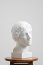 Plaster head, antique sculpture for learning to draw. Standing on a stool on a white background. Royalty Free Stock Photo