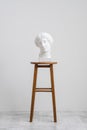 Plaster head, antique sculpture for learning to draw. Standing on a stool on a white background. Royalty Free Stock Photo