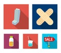 Plaster, inhaler, solution in a glass.Mtdicine set collection icons in flat style vector symbol stock illustration web.