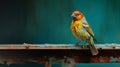 Plaster Minimalism Painting: A Unique House Finch In Shining Yellow
