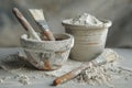 plaster and paintbrushes on a table Royalty Free Stock Photo