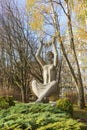 Plaster sculpture of a woman, Svetlogorsk, Sculpture of a girl with her hands raised to the sky