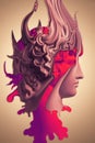 Plaster sculpture of young man face in a pop art style. Statue of Antinous head. Creative concept colorful neon image Royalty Free Stock Photo