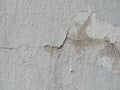 Background, surface texture. a layer of white peeling paint on rough gray concrete, cement, plastered wall. Royalty Free Stock Photo