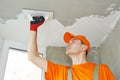 Plasterer at indoor ceiling work Royalty Free Stock Photo