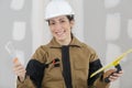 Plasterer at indoor wall work Royalty Free Stock Photo
