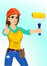 Plasterer woman with paint roller