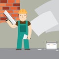 Plasterer at work. Flat icon. Royalty Free Stock Photo