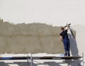 Plasterers Builders plastered wall in a commercial building. Wor Royalty Free Stock Photo