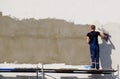 Plasterers Builders plastered wall in a commercial building. Wor Royalty Free Stock Photo