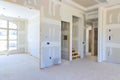 Plastering drywalling newly constructed house during a construction phase