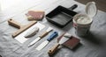 Plastering Tools and Materials Still Life Royalty Free Stock Photo