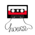 Plastic audio tape cassette with word House music. Retro icon. Recording element. Royalty Free Stock Photo