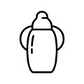 Plastic baby drinker icon. Toddler spout cup with handle. Line art illustration of silicone bottle or mug for newborn. Contour Royalty Free Stock Photo