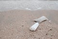 Plastic bag on the beach make pollution,environment concept Royalty Free Stock Photo